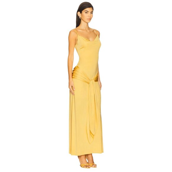 Anna October Selena Gown in Yellow Medium New Womens Jersey Tie Maxi Dress - Picture 3 of 10